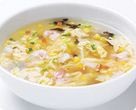 三種海鮮とコーンのスープ